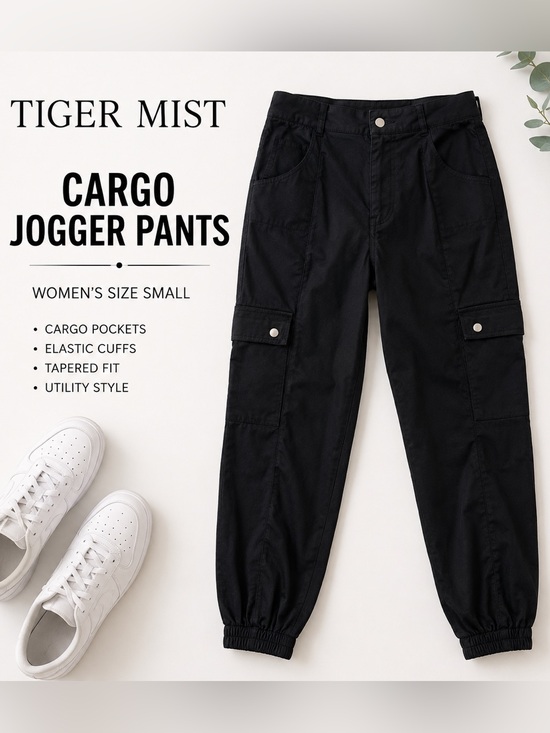 Tiger Mist Pants - Tiger Mist Black Cargo Jogger Pants